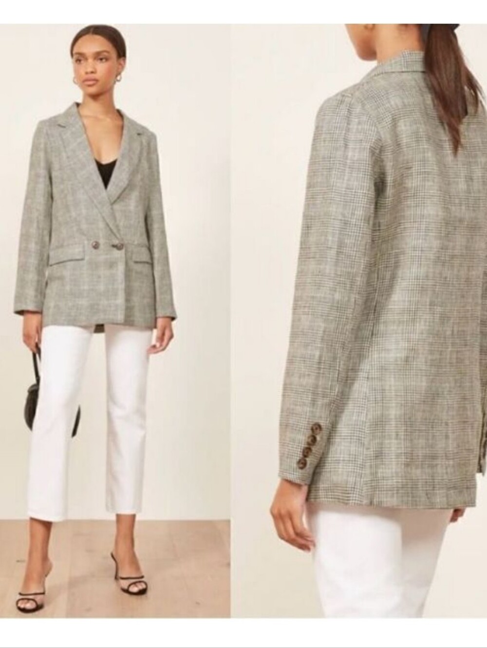 Reformation Valero Linen Plaid Blazer